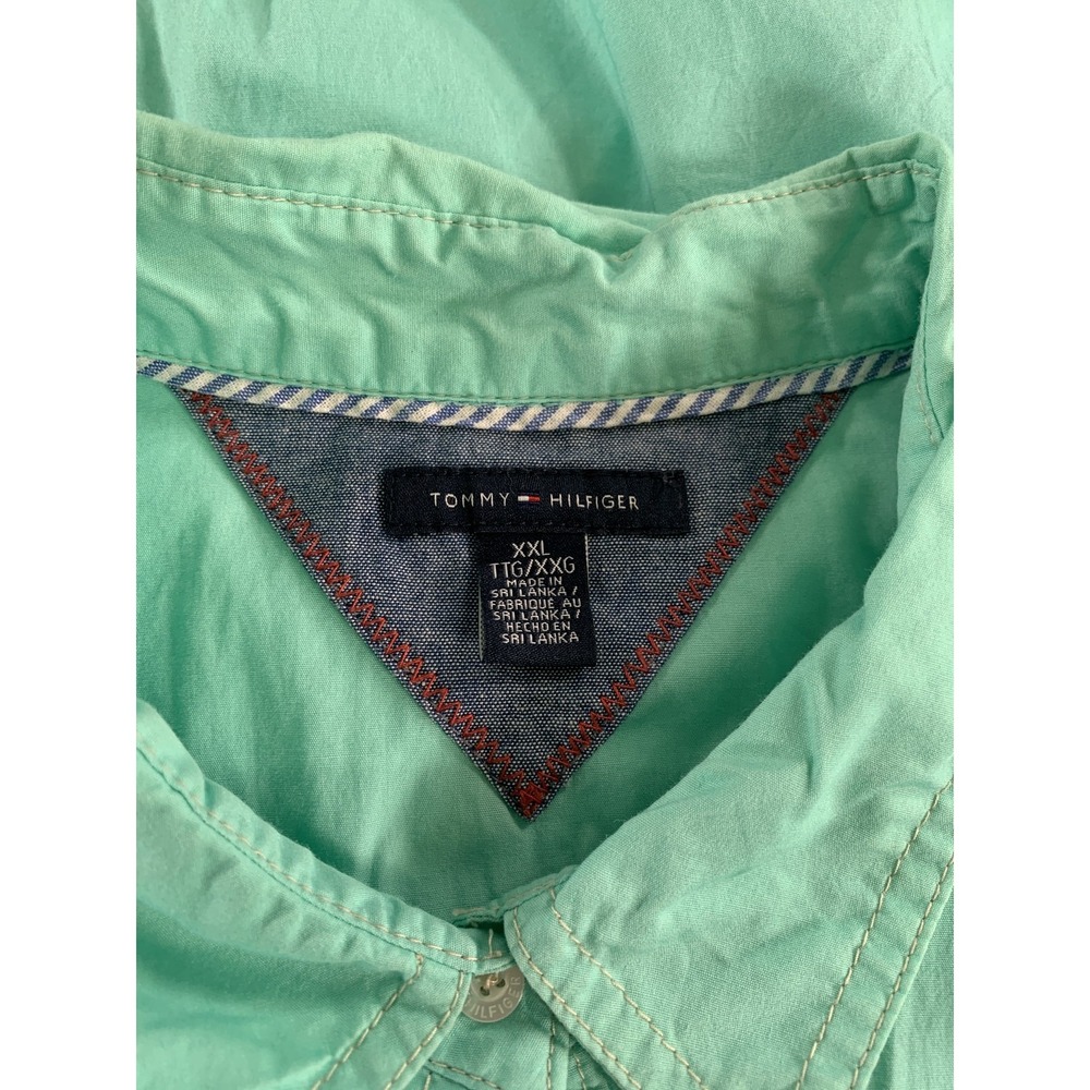 Tommy Hilfiger Shirt Womens 2XL Aqua Blue Long Sleeve Button Up Pocket Cotton - Picture 6 of 7
